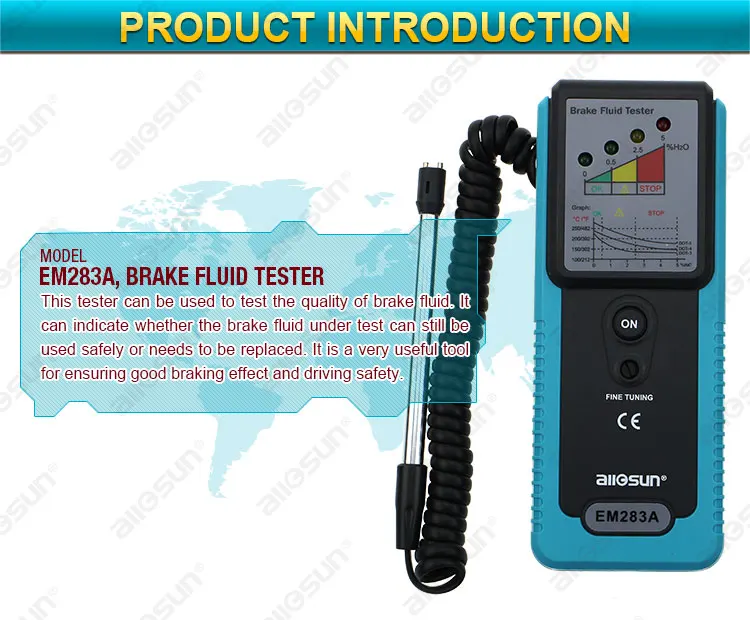 Allsun Em283a Auto Tester Car Brake Fluid Tester Handheld Truck Led