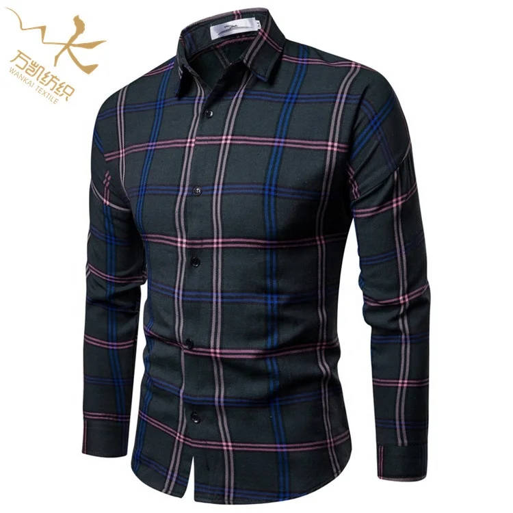 

Factory price high quality 100% polyester casual mens plaid check shirt