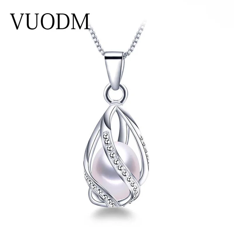 

Necklace Pearl Cages 8-9mm Natural Pearl Pendant Necklace With Silver Chain 4 Colors Wholesale Casual Jewelry Women Gift