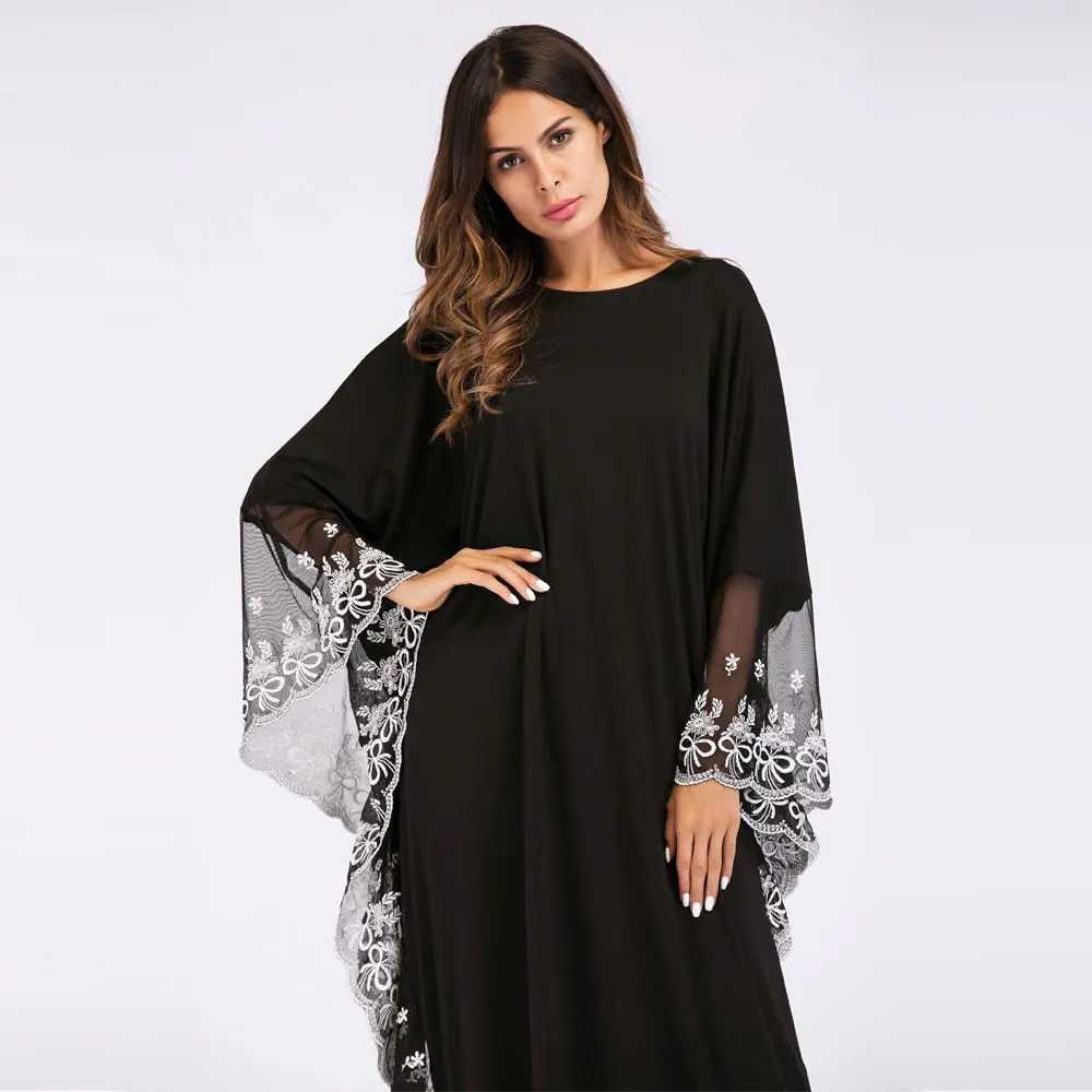 Muslim Turkish Dubai Abaya Musulman Arab Worship Service Fashion Adult lace embroidered Robe Dress