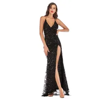 

Party Club Elegant Dress Women Vestidos De Festa Sexy Dresses Black Gold Sequined Long Evening Maxi Dress Y10377