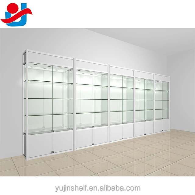 Modern Display Glass Cabinets White Color Glass Store Showcase