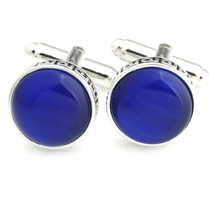 Round Black Enamel and Cat Eye Stone Cufflinks