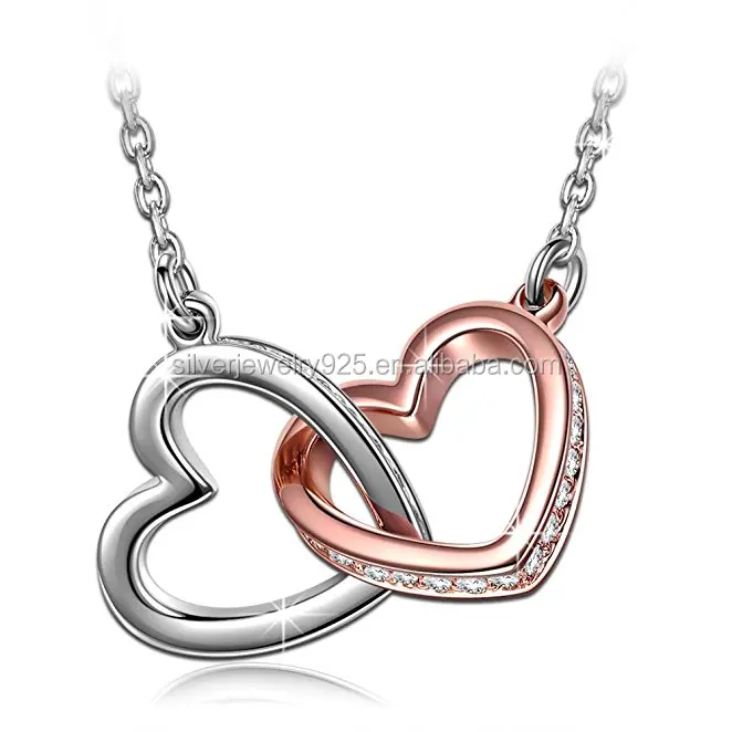 

Hot Sell In North America "My Destiny" Double Heart Two Tone Necklace, Made with Crystals