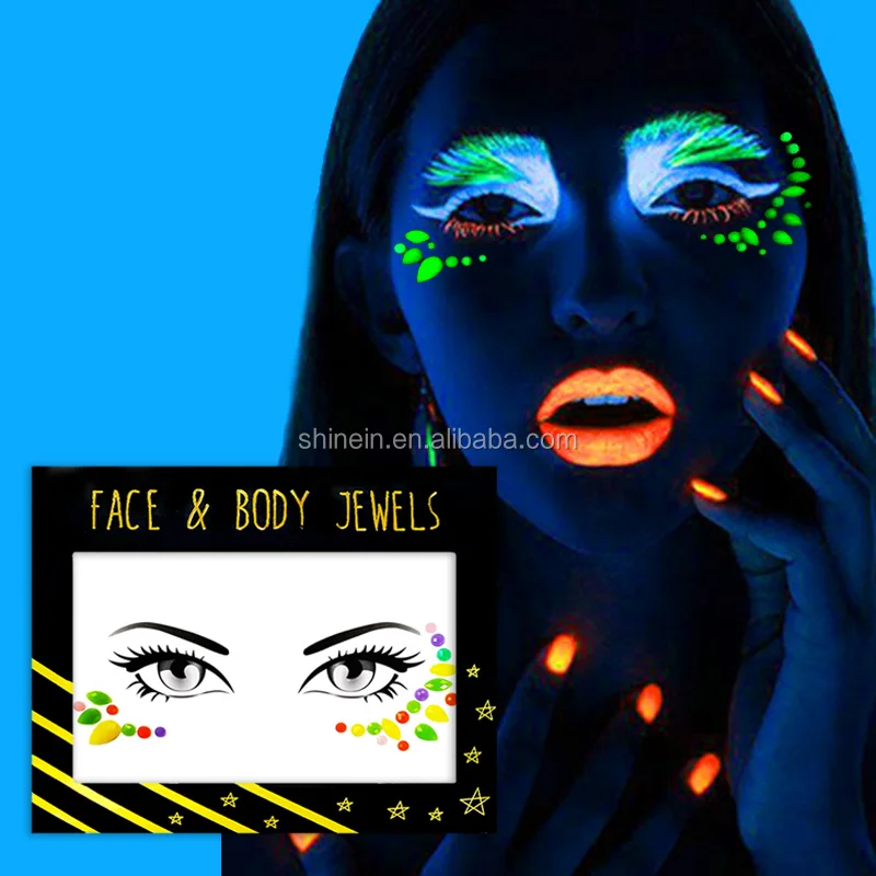 

Wholesale Candy Color Jewel Eye Sticker Night Glowing Rhinestone Stickers Luminous Face Gem Glow In The Dark for Makeup, Pantone color