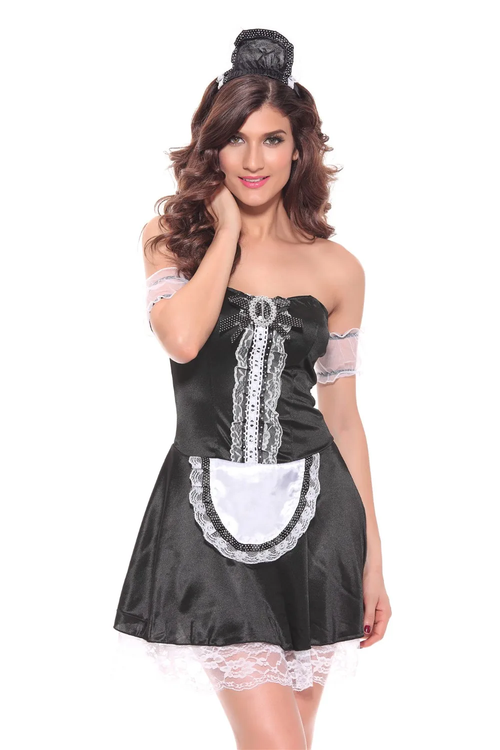Sexy Girls Black Sexy French Maid Of Mini Lace Dresses Adult Shop French Maid Uniform Dress