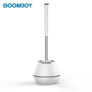 Image of BOOMJOY White&Blue Color TPR Toilet Brush Set Bathroom Plastic Round Holder Cleaning Brush Home Cleaning Tools Suppliers