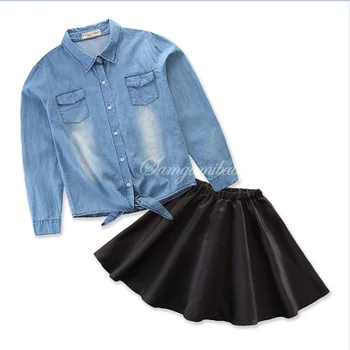 parent selling elegant outfit child mother suits denim coat skirt daughter sleeve sets piece larger