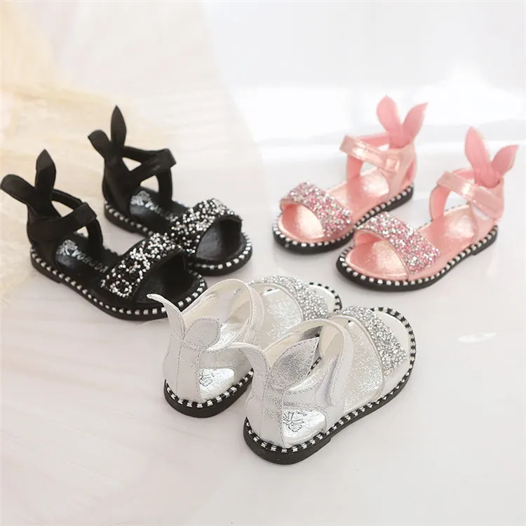 

Summer 2018 new design children cute sandals girl soft bottom sequined peep-toe sandals and Roman shoes., Black, silver, pink