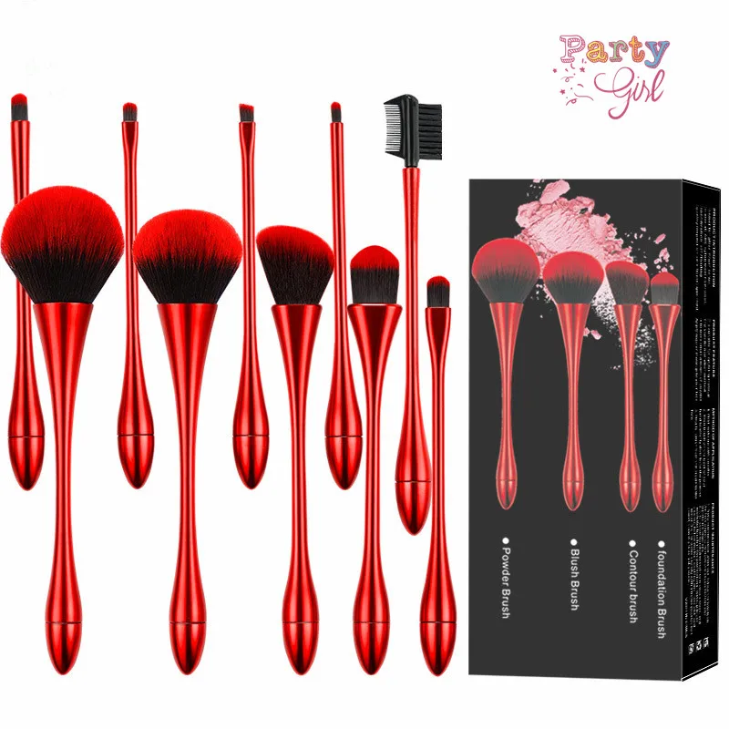 

2019 Amazon Hot Sale Electroplated Plastic Handle Retail Giftbox Pack 10 pcs Goblet Makeup Brushes Set Slim Waist Makeup Brush