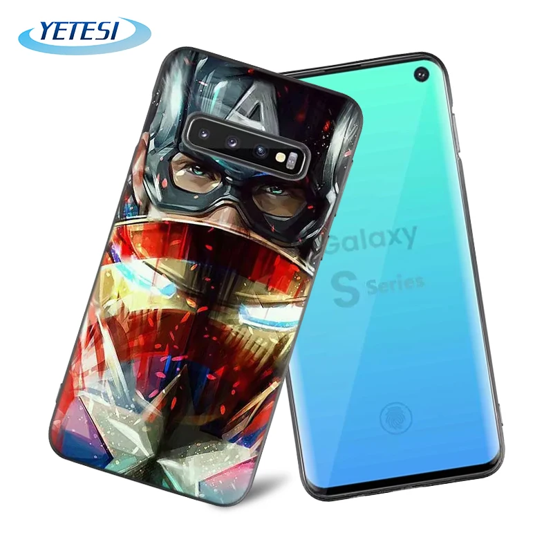 

2019 fashion Soft silicon mobile phone case for Samsung Galaxy S10 back case with Avenger Captain America Iron, Black
