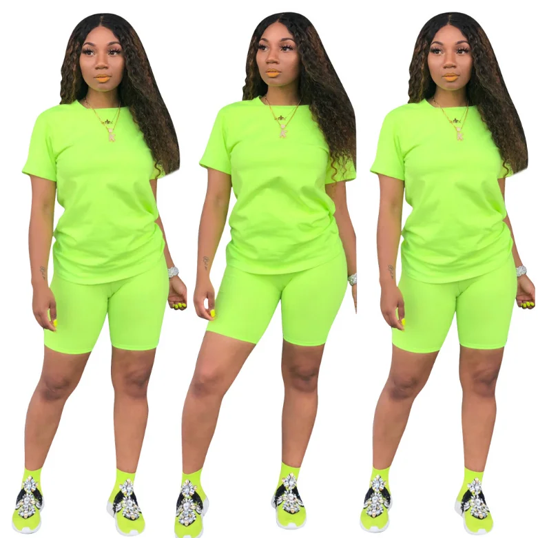 

Neon 2 Piece Set Women Tracksuit Festival Clothing Crop Top and Biker Shorts Sexy Club Outfits Two Piece Matching Sets