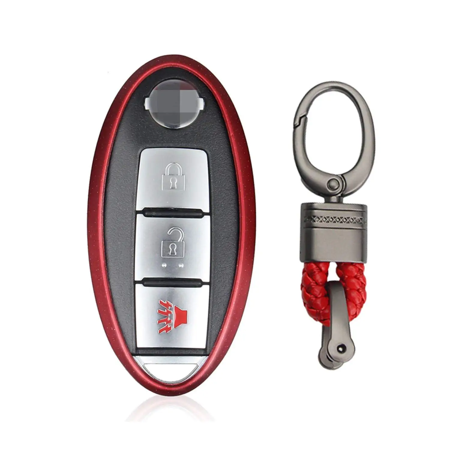 Carbon Black//Red Heavy Duty PU Leather Protective Key Fob Cover for Nissan 3 Button Car Key kwmobile Car Key Cover for Nissan