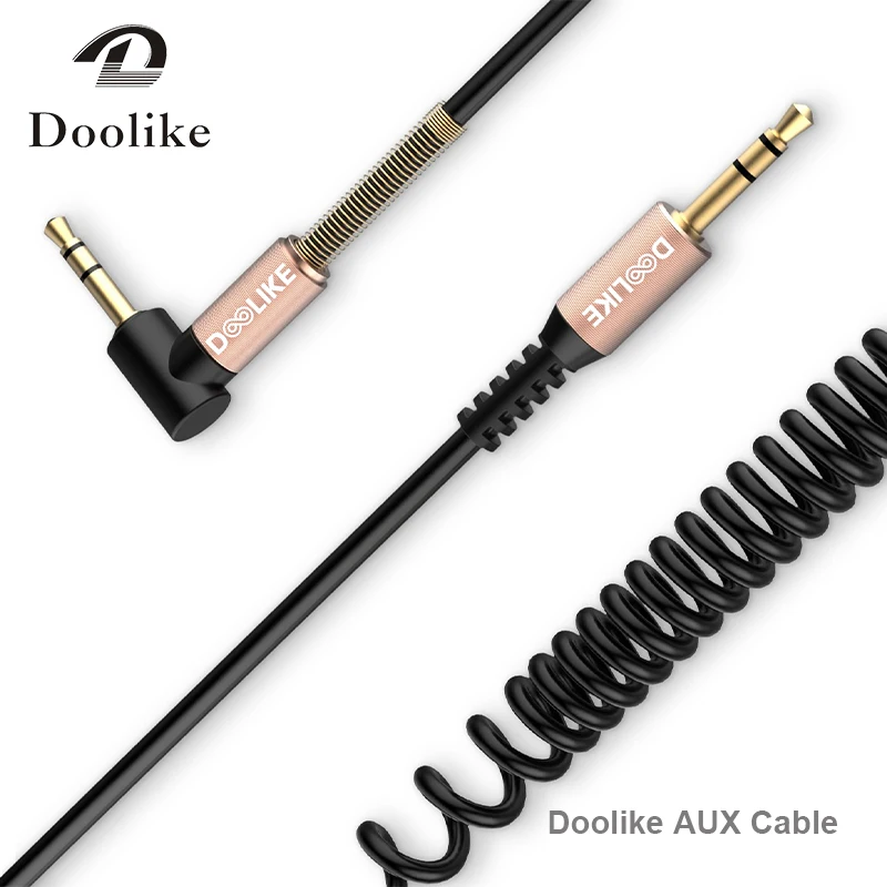 

wholesale 3.5mm metal head stereo spiral spring audio aux cable for car audio, Red , white , black ect