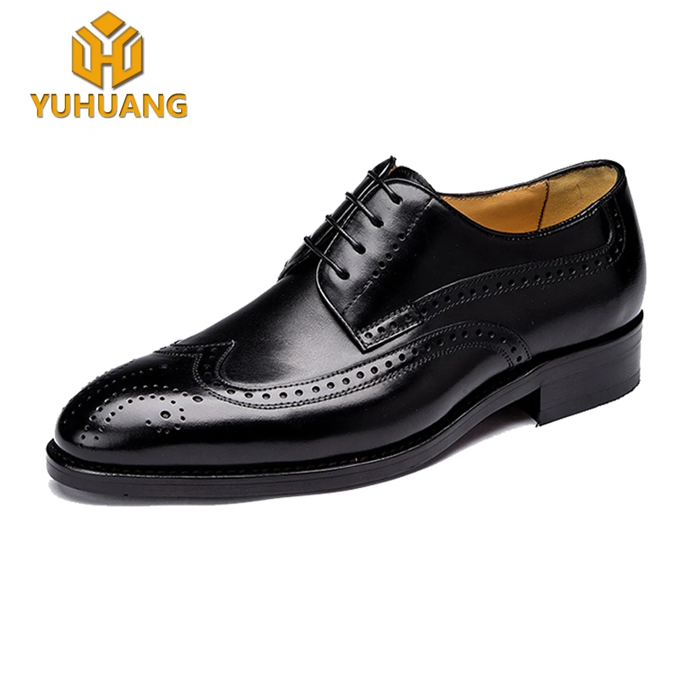 

Lace up classic men brogues dress shoes genuine leather wholesale blake handmade shoes, Black/brown