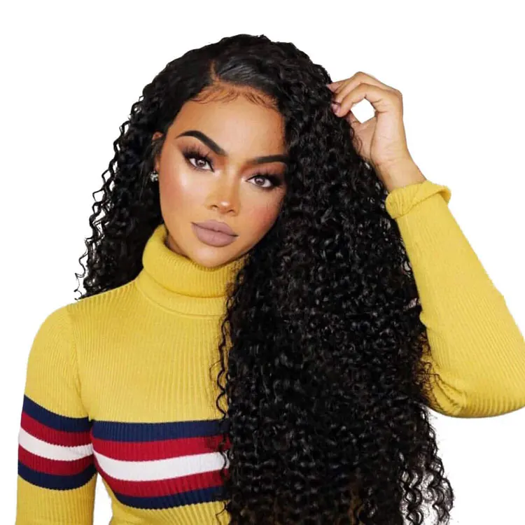 

Wholesale brazilian 360 lace frontal blonde curly long human With Baby hair lace front wig