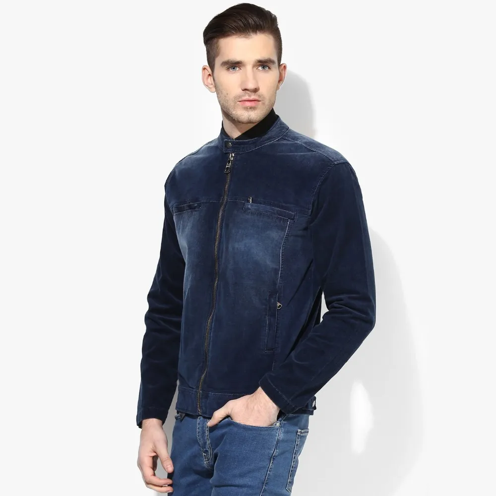Fashion Denim Import Jacket With Zipper And Pocket Wholesale Dark Blue