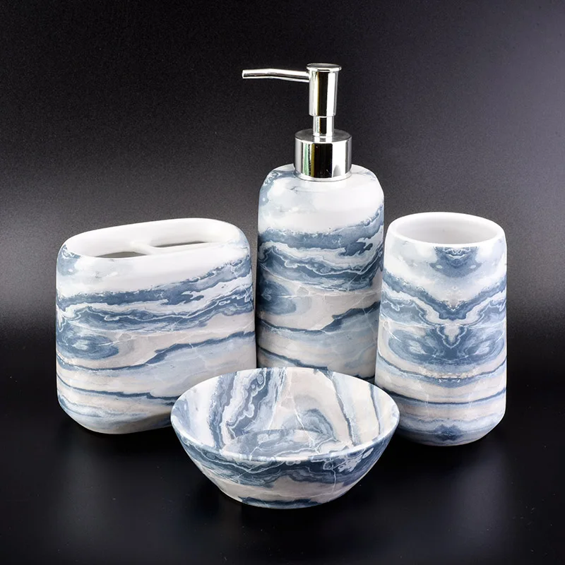 Marble Ceramic Lotion Dispenser Bathroom Accessories Sets