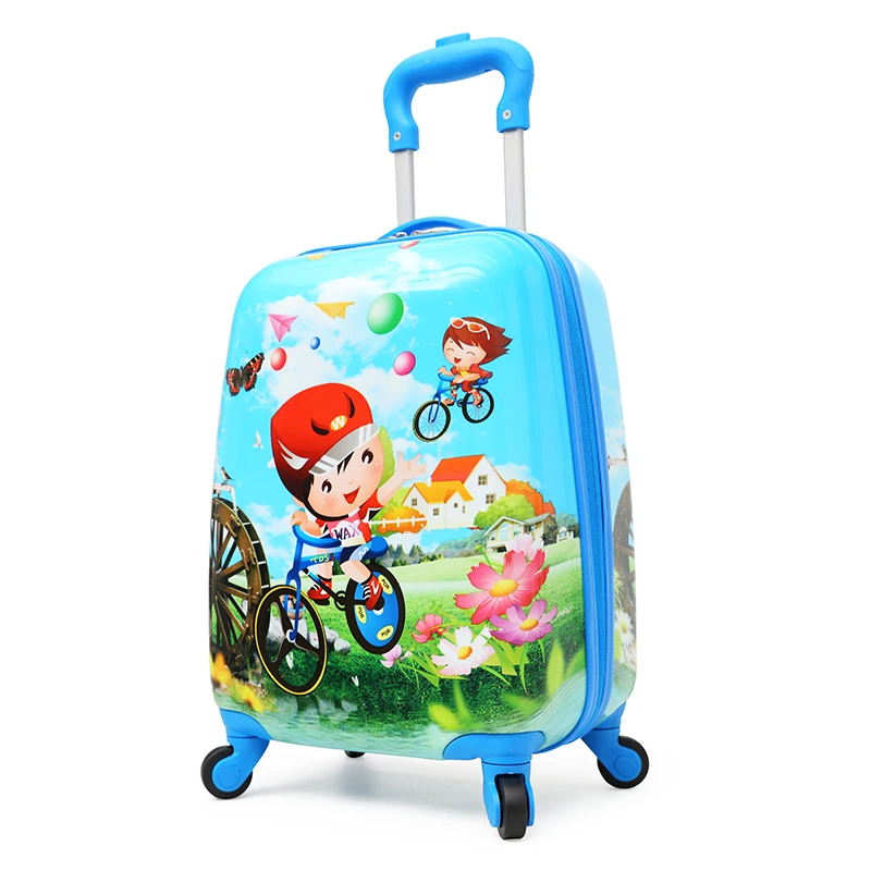 

Customized design funny cute airplane security luggage cartoon travel printed suitcase kids school bags with wheels