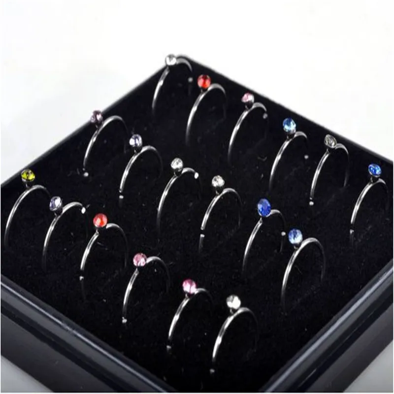 

18 PC box packing color indian women piercing crystal hoop nose ring studs g23 titanium body jewelry