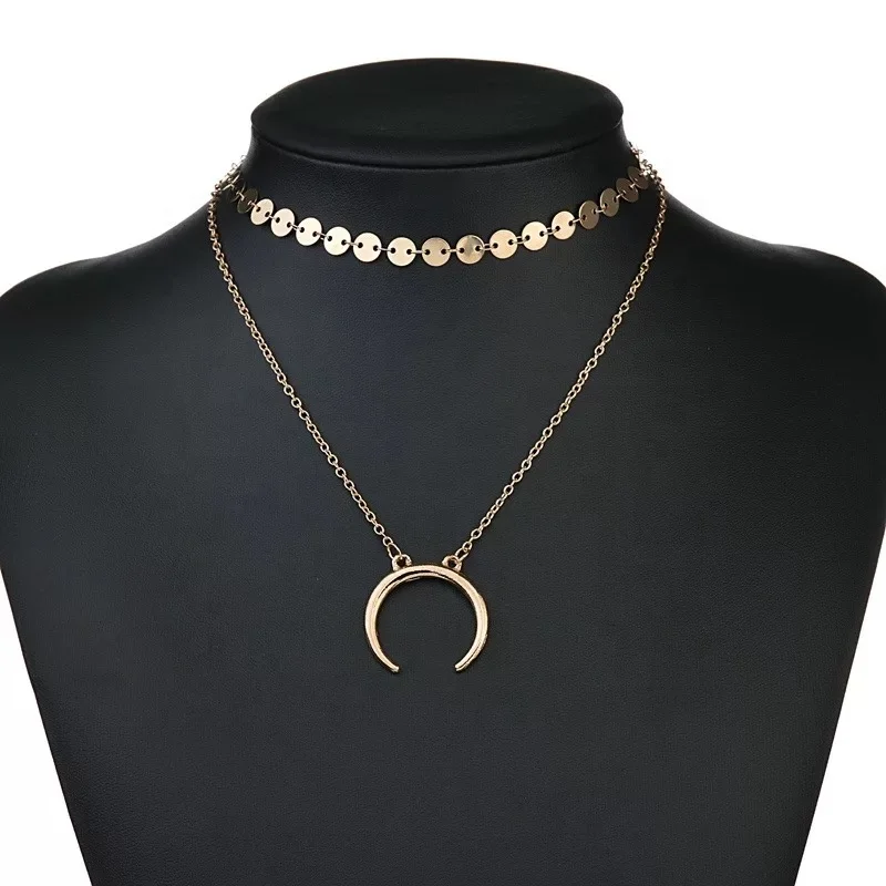 

Trendy Woman Stainless Steel Choker Necklace Pendant Gold Moon Necklace, Steel, gold, rose gold