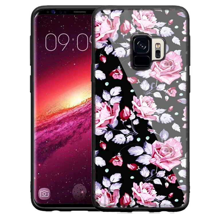 Luxury Tempered Glass Back Cover with Soft TPU Bumper for Samsung S9 case