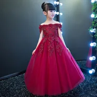 

Western style flower girl dresses Off Shoulder pink wedding gown kid formal party dress for 12 years old