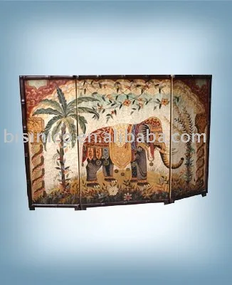 Hand Painted Mdf Three Panel Fireplace Screen With Canvas Crackle