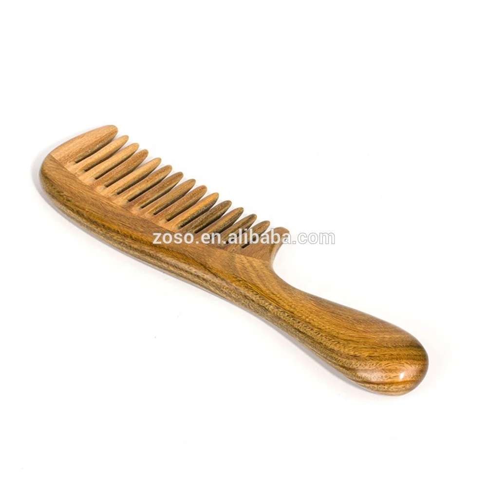 

Wholesale private label long handle wide tooth wooden beard comb, Natural wood color