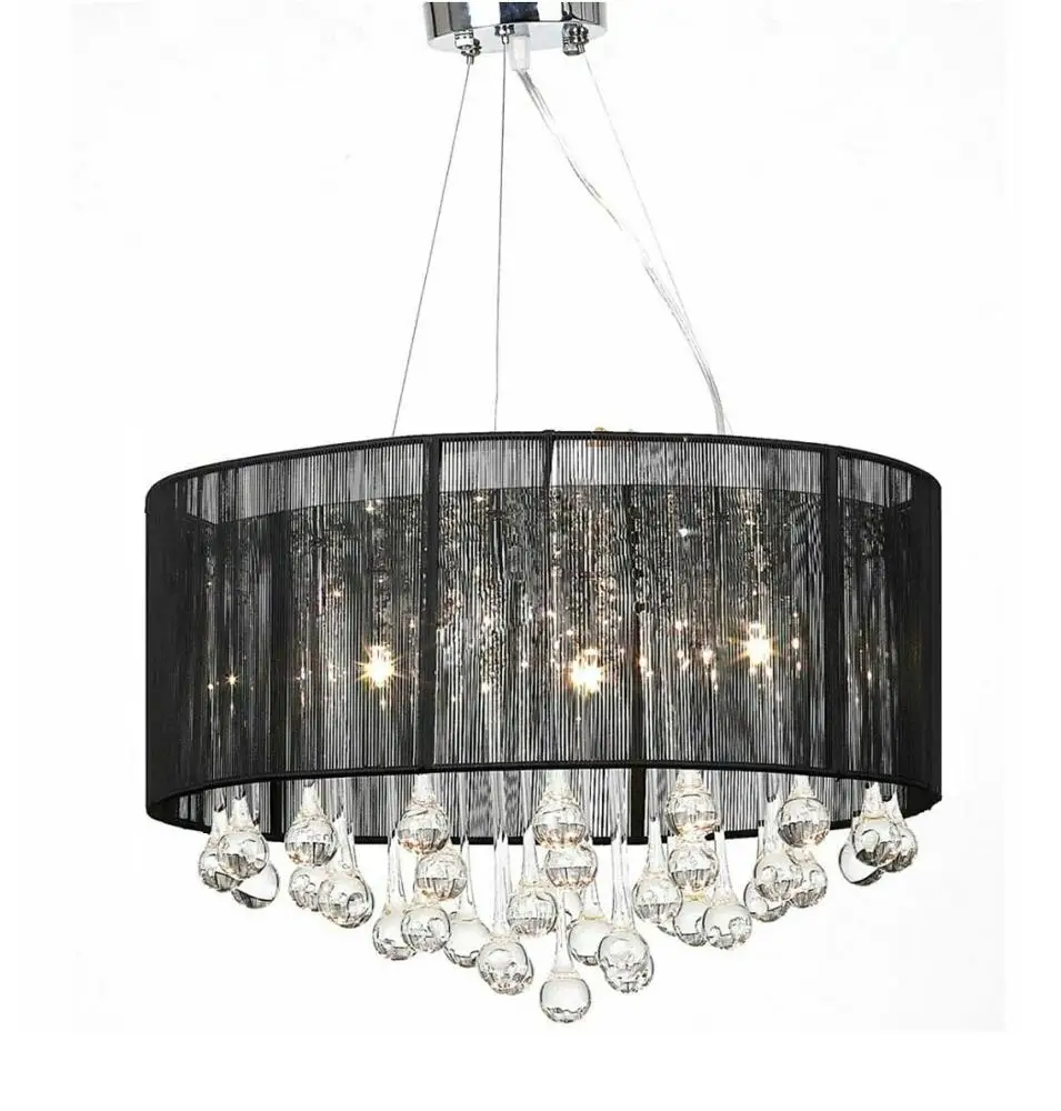 Black Drum Pendant Light Shade Crystal Ceiling Lamp Chandelier Fixture Lighting