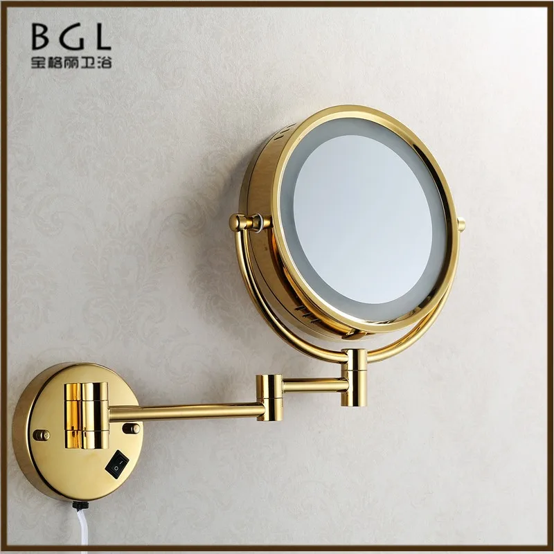 Factory Supplier Brass Gold Plating Wall Mounted Led Makeup Mirror