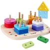 Preschool Develop Intellectual Wooden Educational Toys Building Blocks Geometric Shape Pair Tower Toys