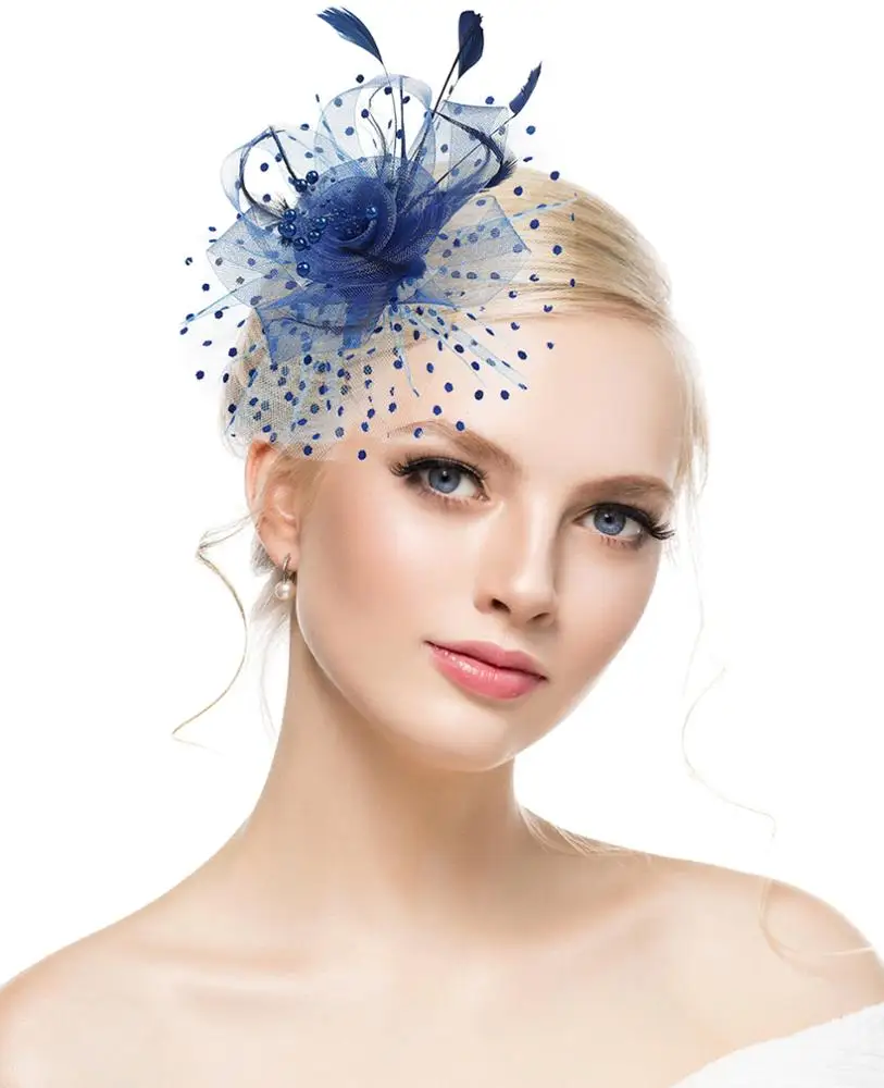 

Top Hats Flower Cocktail Hair Clip Mesh Net Feather Headwear for Women Girls Brides Tea Party Derby Fascinator