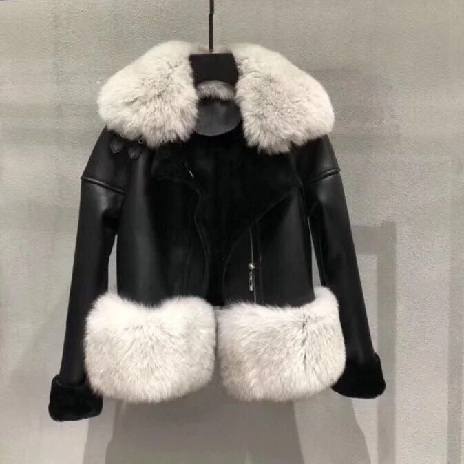 

Instagram Hot luxury natural sheepskin leather overcoat woman sheepskin coat real fur collar lambskin jacket, As photo or customized