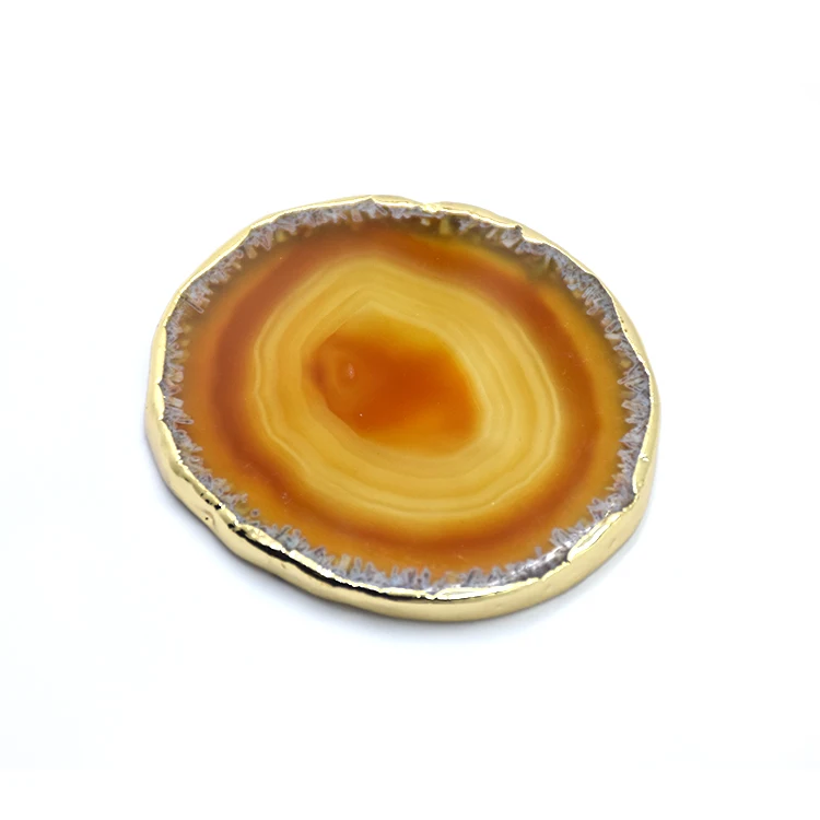 

home decor crystal agate slices different sizes stone agate coaster with golden rim, Natural multi color
