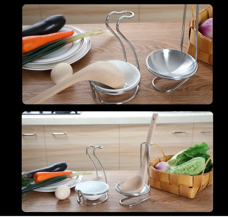 Modern White Ceramic and Stainless Steel Ladle Spoon Holder