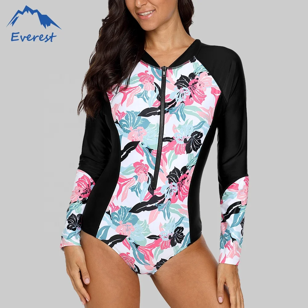 

Women Long Sleeve Zipper Rashguard One-piece Swimsuit Swimwear Surfing Top Rash Guard UPF50+ Running Biking Shirt