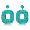 Bohemian Wire Wrapped Beaded Square Hoop Dangle Statement Earrings