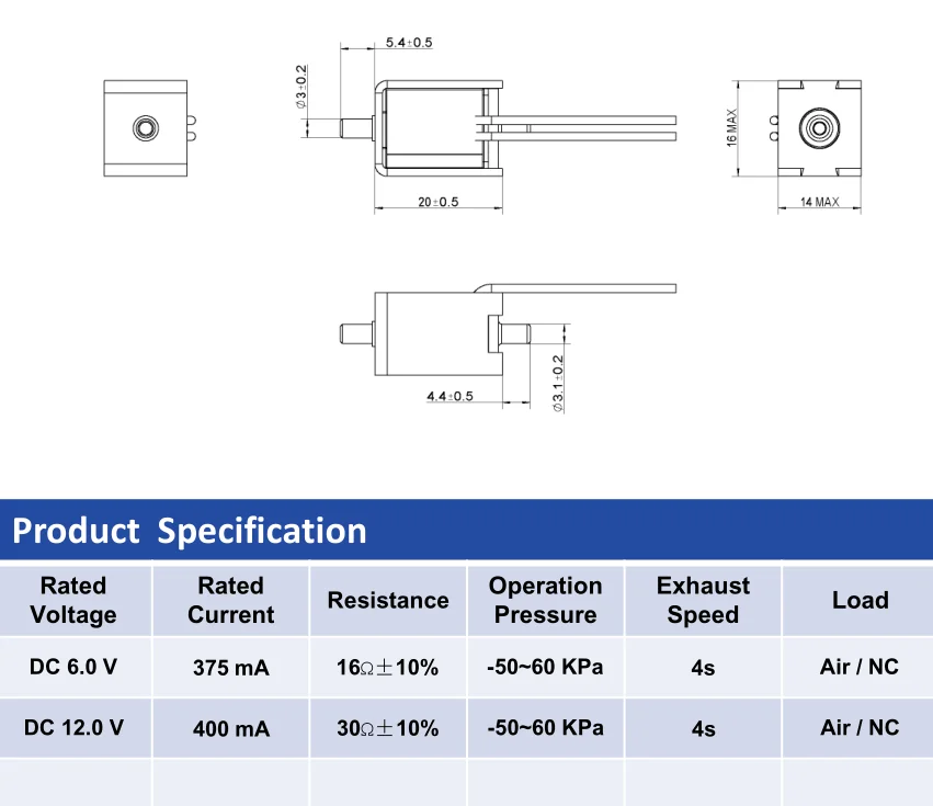 Normally closed mini solenoid air valve