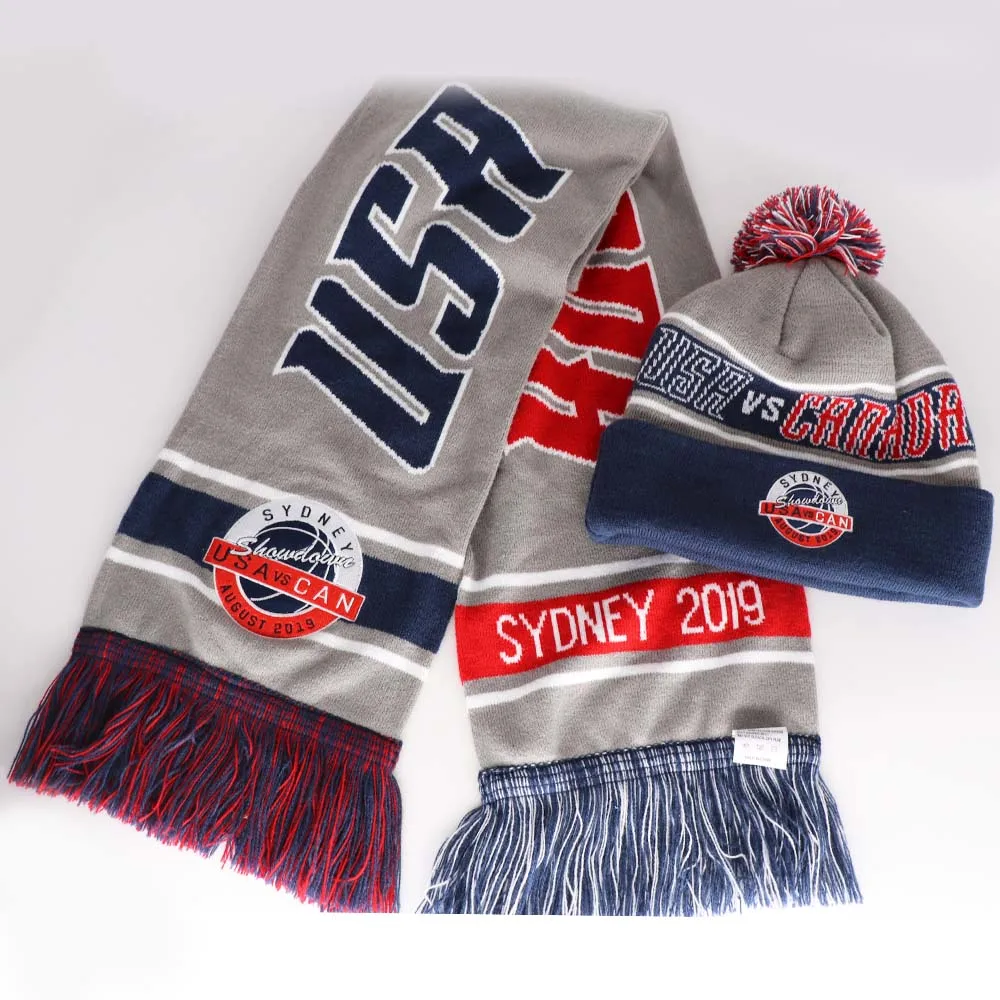 Custom Knitted Jacquard Soccer Scarf With Big Embroidery Logo Buy