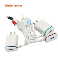 

LED light Universal travel charger adapter mobile phone usb wall charger V8 with data cable