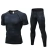 2019 Men's 2 Pack Sport Suits Short Sleeve T-shirt + Pants Fitness Tight Running Set Quick-dry Compression Workout Sportswear
