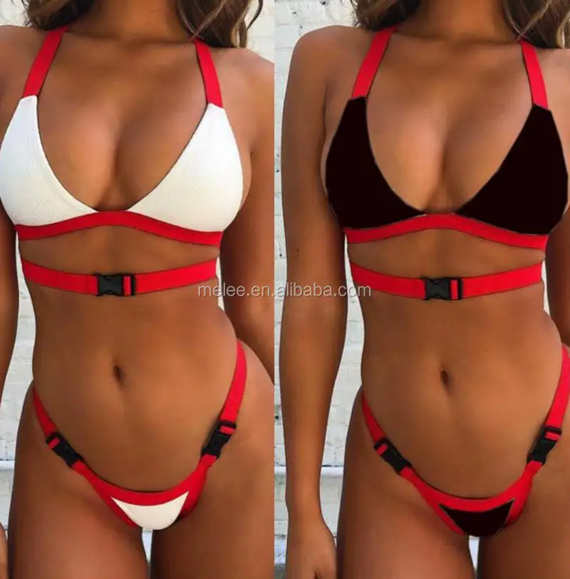 

Sexy Black High Waist Bikini Women Buckle Swimsuit Push Up Swimwear 2018 Bandeau Brazilian Bikini Set Bathing Suit, Flower