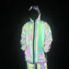 China Factory custom Full Zip up Face hood Coat Wholesale Cheap Blank mens rainbow reflective jacket