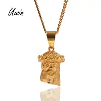 

Uwin Retro Classic Stainless Steel Jesus Head Piece Pendant Gold Chain Necklace Unisex Punk Style Gift Hiphop Wholesale Jewelry