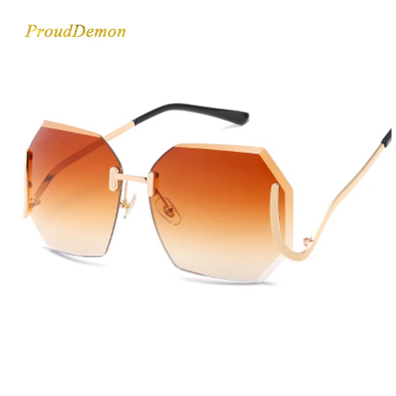 

X6506 Womens Popular Oversized Shades Big FRimless Sunglasses 2019, Multi