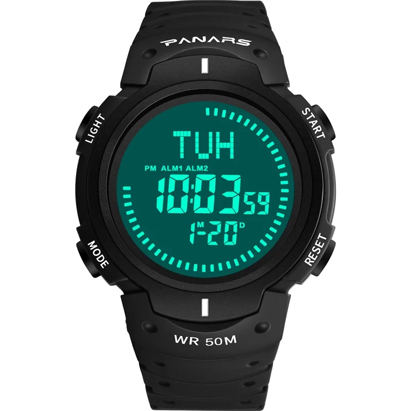 

Panars Brand Explore Waterproof Multifunction Sports Watch Men Electronic Military Compass Watch, Black;green