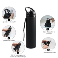 

High Quality Gym Equipment Sports Foldable Water Bottle 600ml Black Drink Bottle