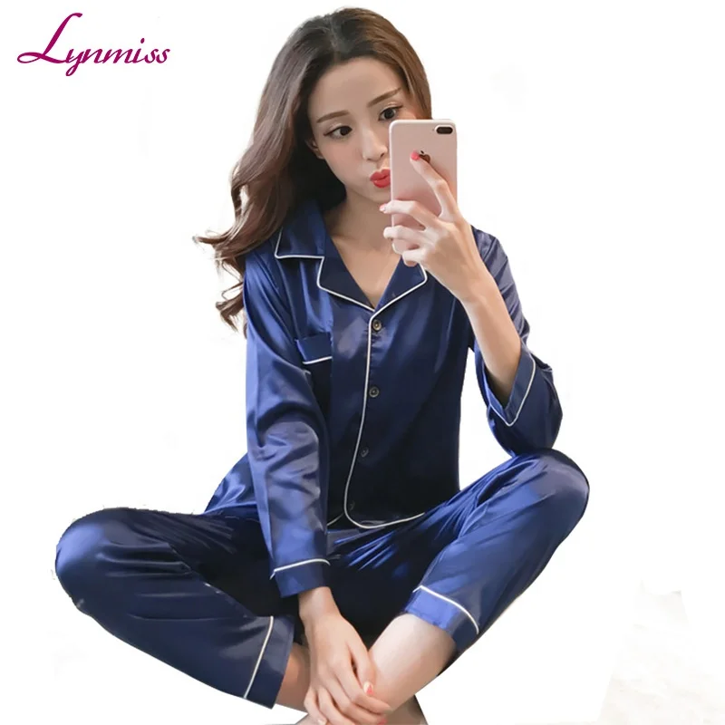 

Lynmiss Wholesale plus size cute ladies sleepwear sexy 100% silk stain set pajama for women, 9 colors