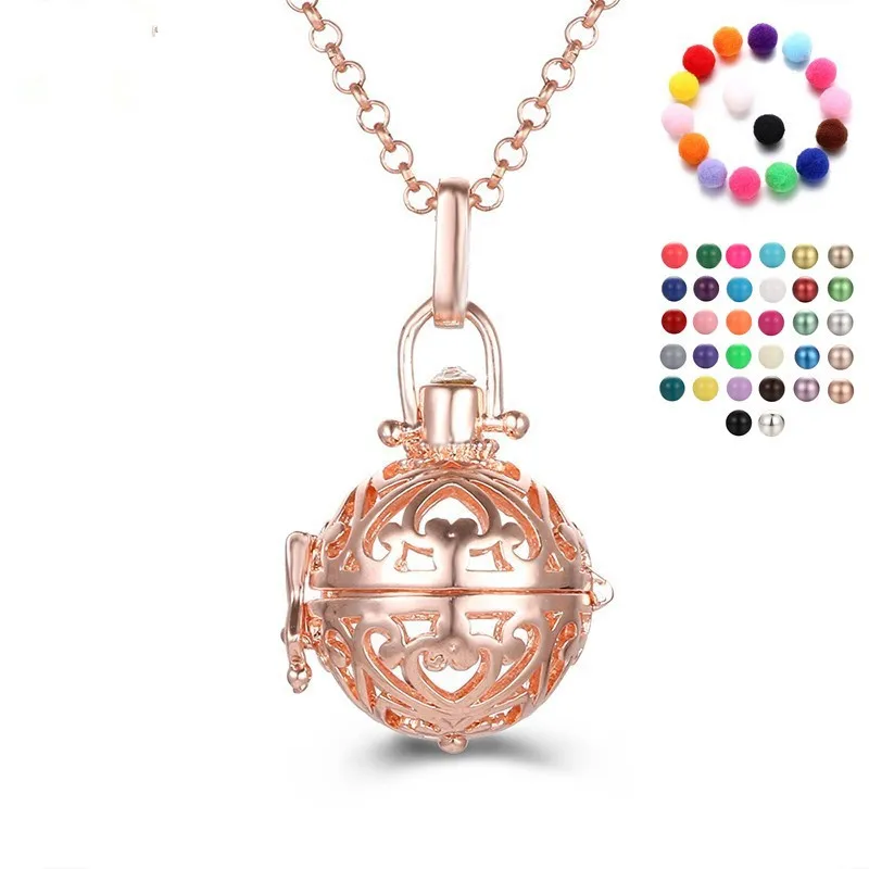 

2022 Hotsale Aromatherapy Perfume Fragrance Essential Oil Heart Cage Locket Diffuser Necklace Harmoney Chime Ball Necklace, Picture